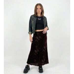 Vintage Harari Burnout Velvet Maxi Skirt Large Silk Blend Whimsigoth Y2K